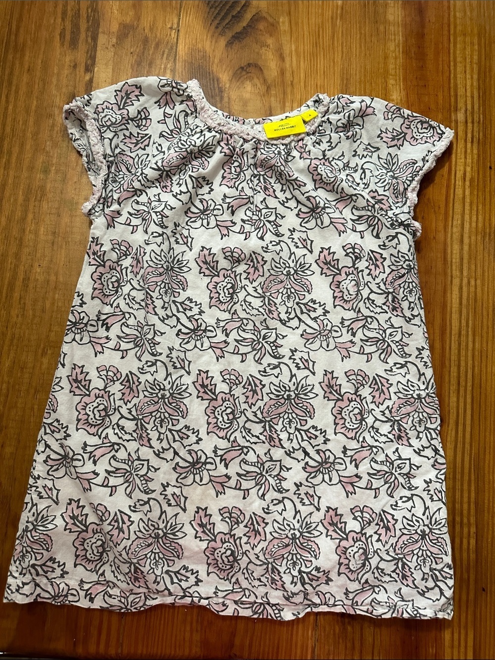 Roller Rabbit White, Pink and Black Floral Cotton Dress Size 4